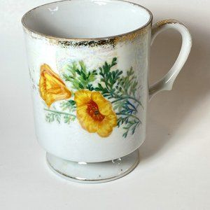 Vintage Japan Ucagco Lusterware Mug Cup Flower of the Month July Poppy